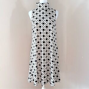 NWT Flora Bea NYC Bee Gee Maxie Geometric Chain Black & Ivory Sleeveless Dress M